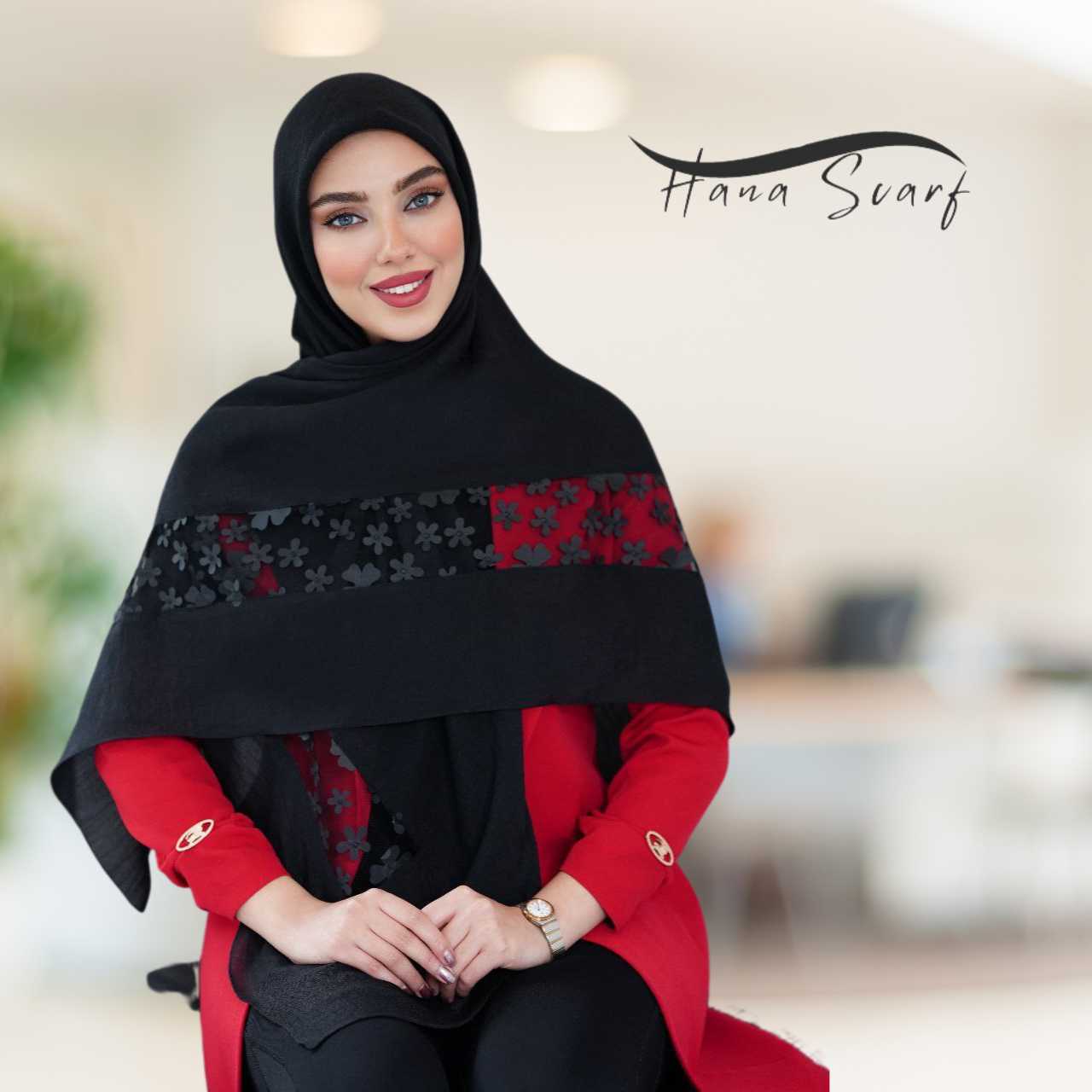 روسری مجلسی مشکی گلدوزی شده